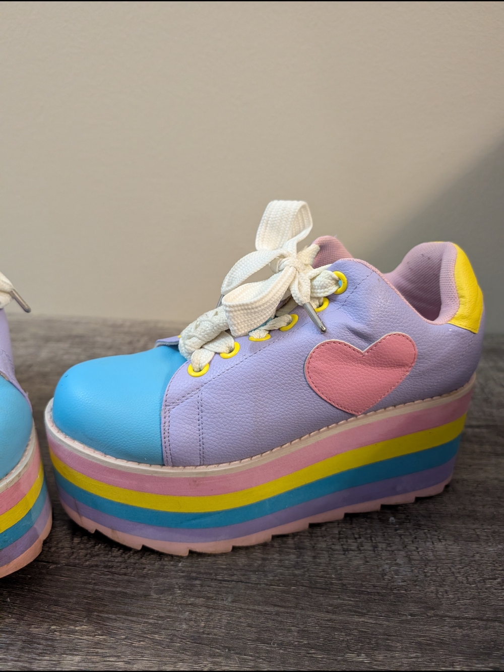 YRU Pastel Rainbow Platform Sneakers in Blue, Lavender & Pink